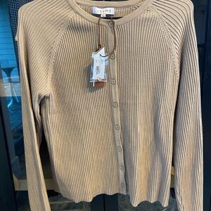 Varra Ribbed Button-Up Cardigan in Beige